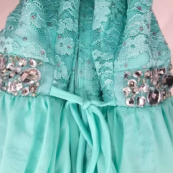 Girls Speechless Sparkle Maxi High Neck Romper Party Formal Dress Teal Size 8 - Picture 9 of 9